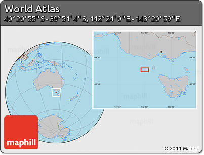 Gray Location Map of the Area around 40° 6' 0" S, 142° 52' 30" E