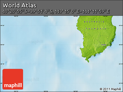 Physical Map of the Area around 40° 6' 0" S, 143° 43' 29" E