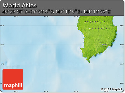Physical Map of the Area around 40° 6' 0" S, 143° 43' 29" E