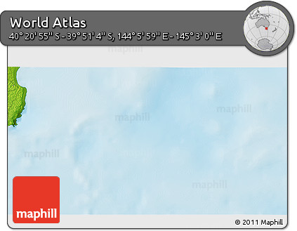 Physical 3D Map of the Area around 40° 6' 0" S, 144° 34' 29" E