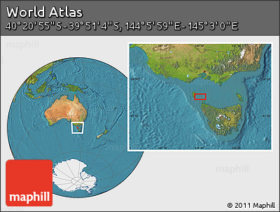 Satellite Location Map of the Area around 40° 6' 0" S, 144° 34' 29" E