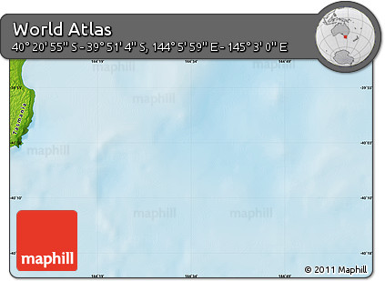 Physical Map of the Area around 40° 6' 0" S, 144° 34' 29" E