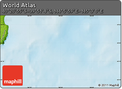 Physical Map of the Area around 40° 6' 0" S, 144° 34' 29" E