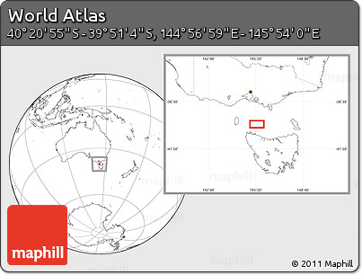 Blank Location Map of the Area around 40° 6' 0" S, 145° 25' 30" E