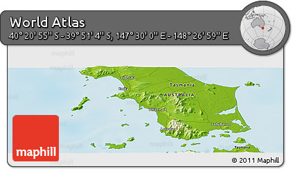 Physical Panoramic Map of the Area around 40° 6' 0" S, 147° 58' 29" E