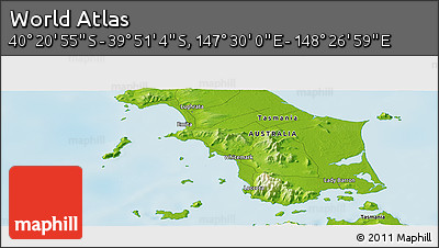 Physical Panoramic Map of the Area around 40° 6' 0" S, 147° 58' 29" E
