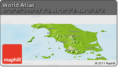 Physical Panoramic Map of the Area around 40° 6' 0" S, 147° 58' 29" E