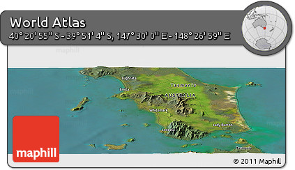 Satellite Panoramic Map of the Area around 40° 6' 0" S, 147° 58' 29" E