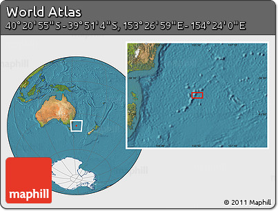 Satellite Location Map of the Area around 40° 6' 0" S, 153° 55' 30" E