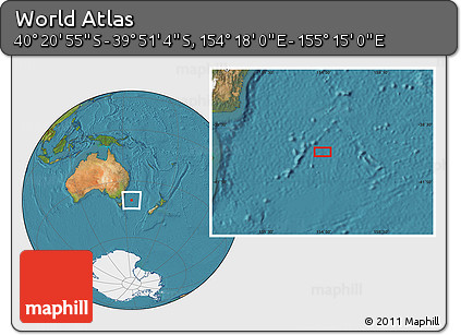 Satellite Location Map of the Area around 40° 6' 0" S, 154° 46' 30" E