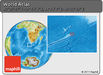Physical Location Map of the Area around 40° 6' 0" S, 15° 22' 30" E