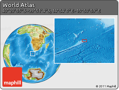 Physical Location Map of the Area around 40° 6' 0" S, 15° 22' 30" E
