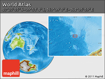 Physical Location Map of the Area around 40° 6' 0" S, 164° 7' 30" E