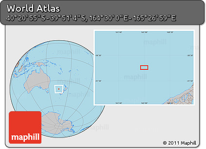 Gray Location Map of the Area around 40° 6' 0" S, 164° 58' 29" E