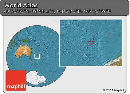 Satellite Location Map of the Area around 40° 6' 0" S, 164° 58' 29" E