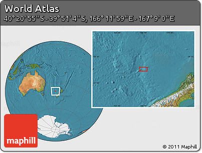 Satellite Location Map of the Area around 40° 6' 0" S, 166° 40' 30" E