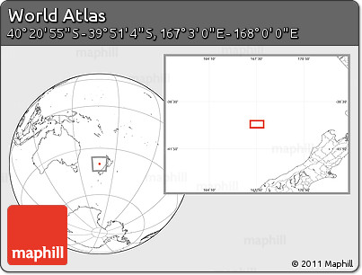 Blank Location Map of the Area around 40° 6' 0" S, 167° 31' 30" E