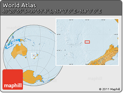 Political Location Map of the Area around 40° 6' 0" S, 167° 31' 30" E