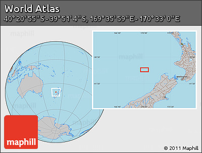 Gray Location Map of the Area around 40° 6' 0" S, 170° 4' 29" E