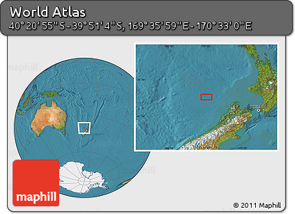 Satellite Location Map of the Area around 40° 6' 0" S, 170° 4' 29" E