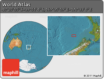 Satellite Location Map of the Area around 40° 6' 0" S, 170° 4' 29" E