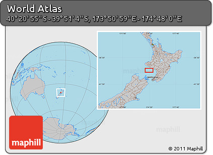 Gray Location Map of the Area around 40° 6' 0" S, 174° 19' 29" E