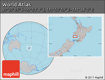 Gray Location Map of the Area around 40° 6' 0" S, 174° 19' 29" E
