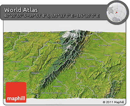 Satellite 3D Map of the Area around 40° 6' 0" S, 176° 1' 30" E