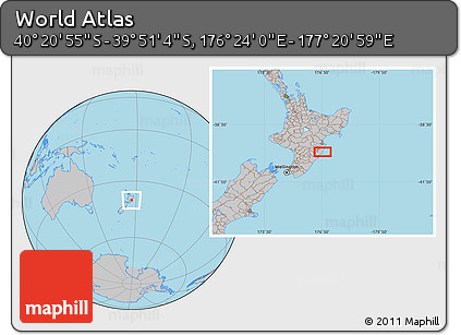 Gray Location Map of the Area around 40° 6' 0" S, 176° 52' 30" E