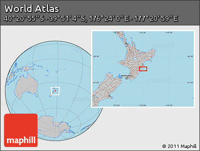 Gray Location Map of the Area around 40° 6' 0" S, 176° 52' 30" E