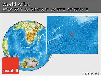 Physical Location Map of the Area around 40° 6' 0" S, 17° 55' 29" E