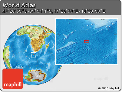 Physical Location Map of the Area around 40° 6' 0" S, 17° 55' 29" E