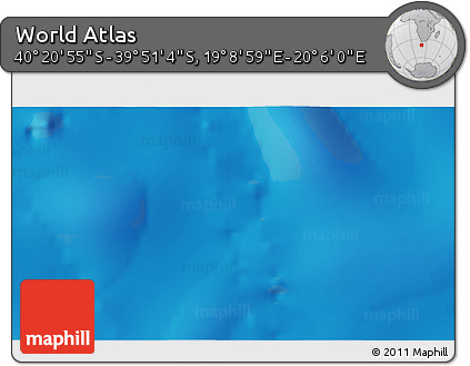 Shaded Relief 3D Map of the Area around 40° 6' 0" S, 19° 37' 30" E