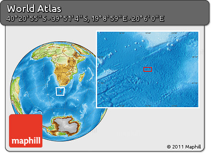 Physical Location Map of the Area around 40° 6' 0" S, 19° 37' 30" E