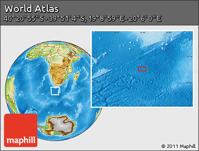 Physical Location Map of the Area around 40° 6' 0" S, 19° 37' 30" E