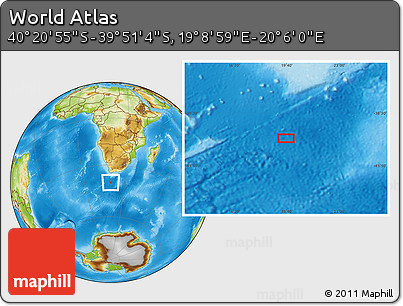 Physical Location Map of the Area around 40° 6' 0" S, 19° 37' 30" E