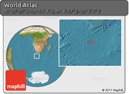 Satellite Location Map of the Area around 40° 6' 0" S, 19° 37' 30" E