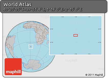 Gray Location Map of the Area around 40° 6' 0" S, 1° 46' 29" E