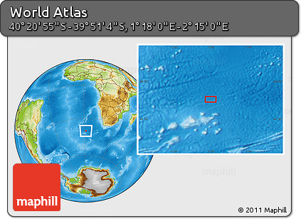 Physical Location Map of the Area around 40° 6' 0" S, 1° 46' 29" E