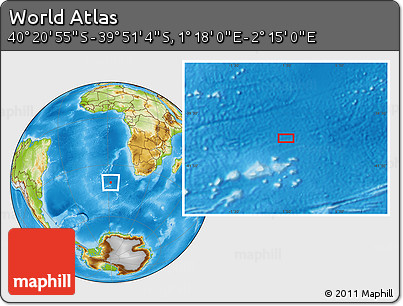 Physical Location Map of the Area around 40° 6' 0" S, 1° 46' 29" E