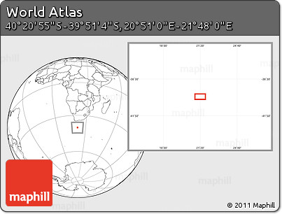 Blank Location Map of the Area around 40° 6' 0" S, 21° 19' 30" E