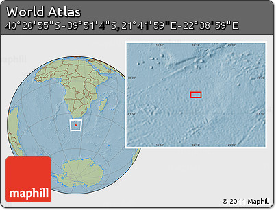 Savanna Style Location Map of the Area around 40° 6' 0" S, 22° 10' 29" E, hill shading