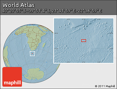 Savanna Style Location Map of the Area around 40° 6' 0" S, 22° 10' 29" E, hill shading