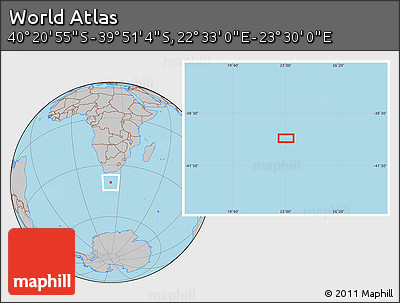 Gray Location Map of the Area around 40° 6' 0" S, 23° 1' 29" E