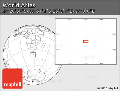 Blank Location Map of the Area around 40° 6' 0" S, 25° 34' 30" E