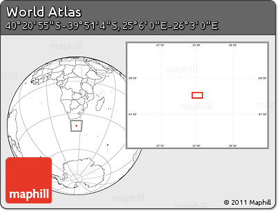 Blank Location Map of the Area around 40° 6' 0" S, 25° 34' 30" E