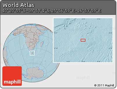 Gray Location Map of the Area around 40° 6' 0" S, 26° 25' 29" E, hill shading