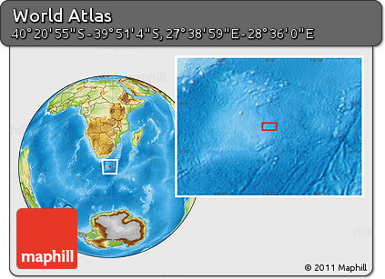 Physical Location Map of the Area around 40° 6' 0" S, 28° 7' 30" E