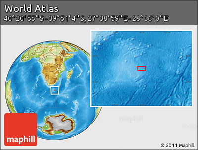 Physical Location Map of the Area around 40° 6' 0" S, 28° 7' 30" E