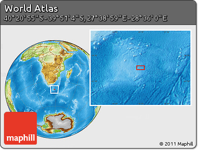 Physical Location Map of the Area around 40° 6' 0" S, 28° 7' 30" E